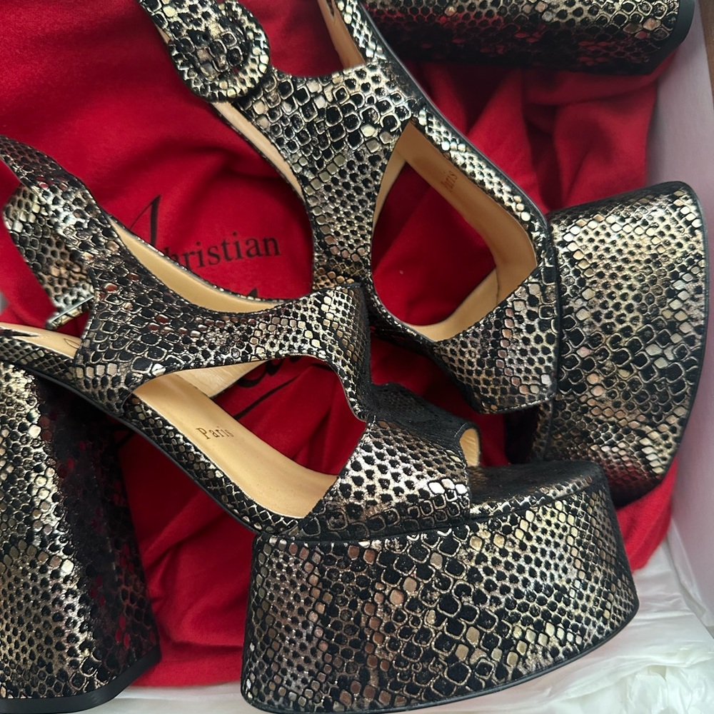 Christian Louboutin Snakeskin Black and Gold Platforms